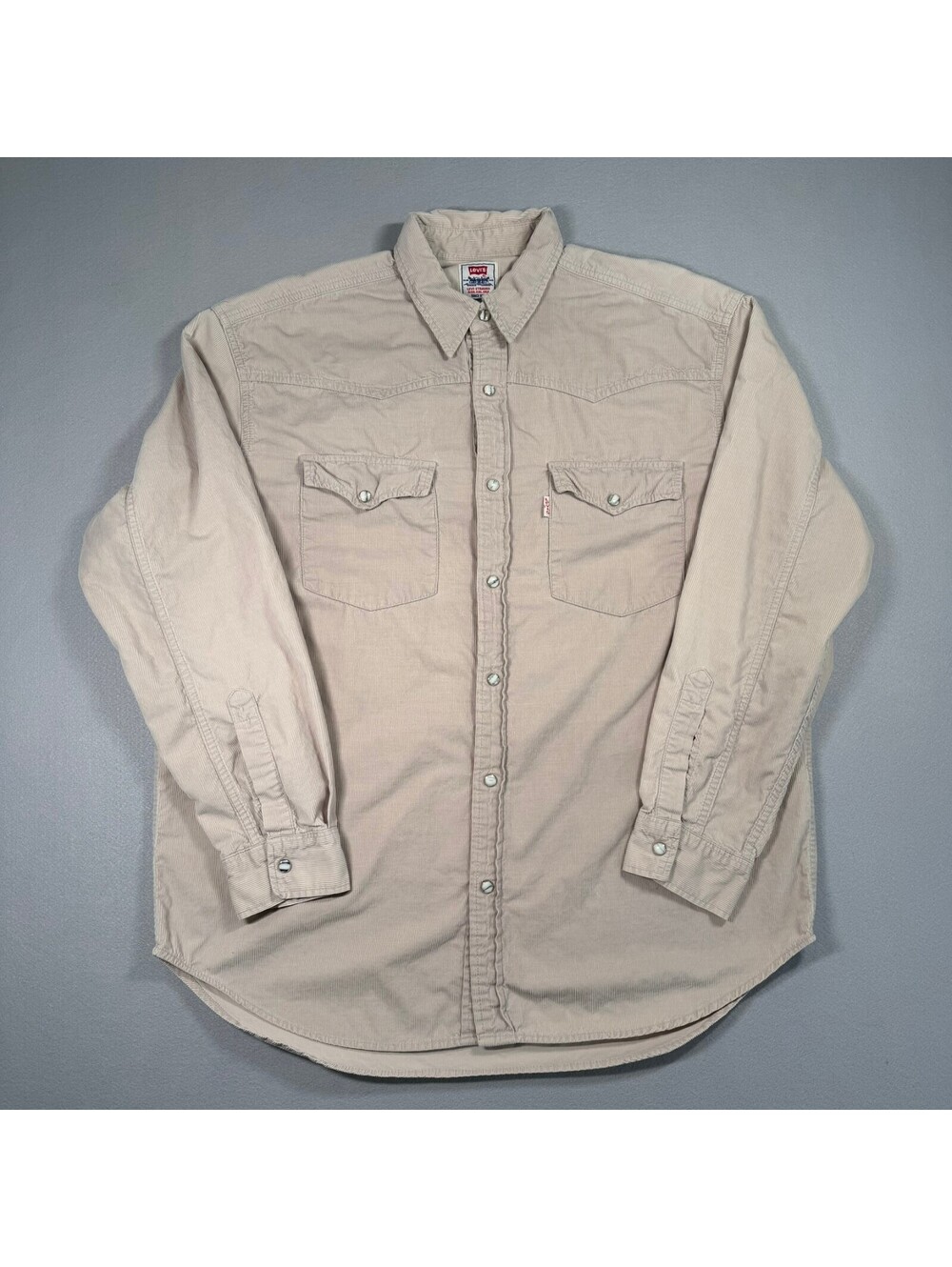Vintage 1990s Levi's Pearl Snap Corduroy Western Shirt Tan Mens Large USA Tab
